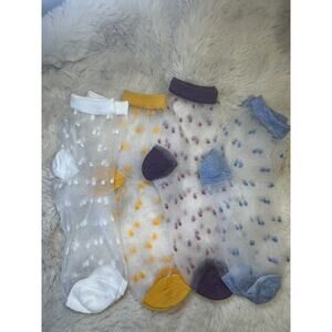 4 Pairs Polka Dot Sheer Socks Women Ankle Statement Purple Blue Yellow Spring